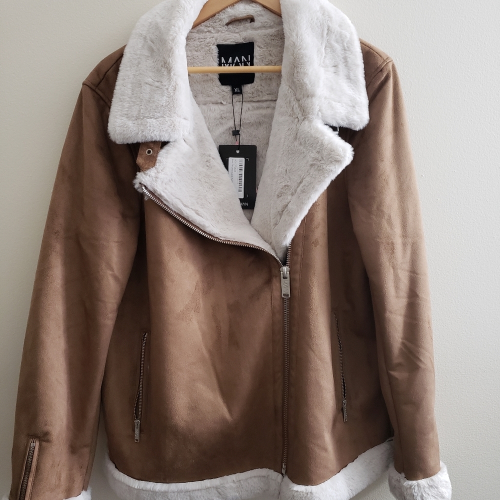 Faux fur lined suede aviator